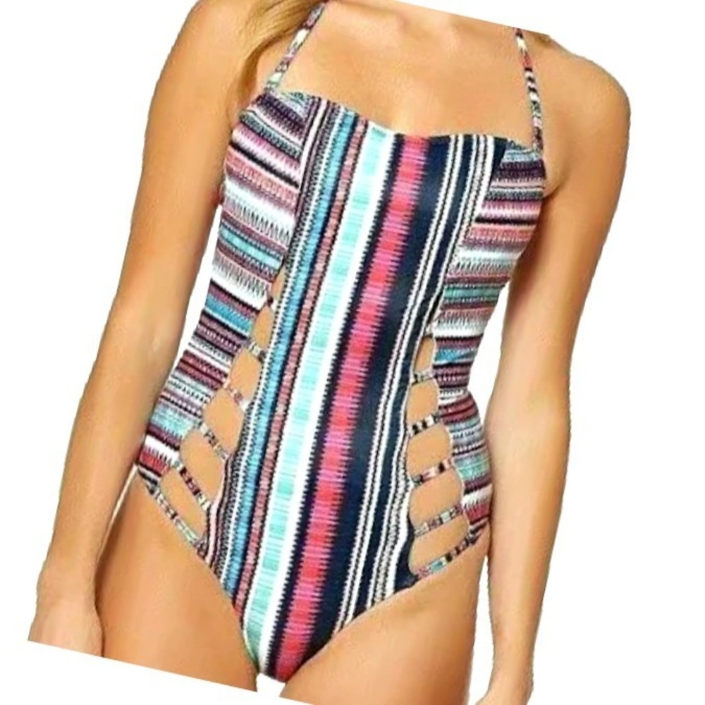NWT Jessica Simpson Cutout Swimsuit Women M 1 PC Southwestern Feather Charm $102